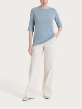 Maglietta con collo a barchetta e micro righe in Summer Light  Azzurri Donna - Ragno