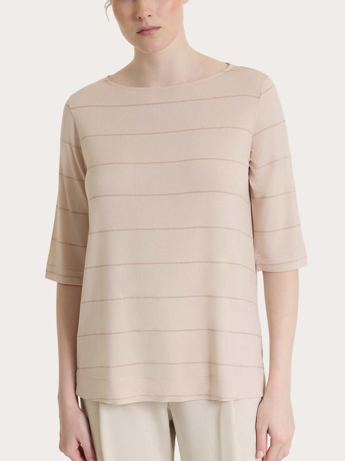 Maglietta con collo a barchetta e micro righe in Summer Light  Rosa Donna - Ragno