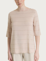 Maglietta con collo a barchetta e micro righe in Summer Light  Rosa Donna - Ragno