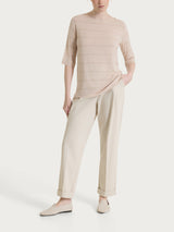 Maglietta con collo a barchetta e micro righe in Summer Light  Rosa Donna - Ragno