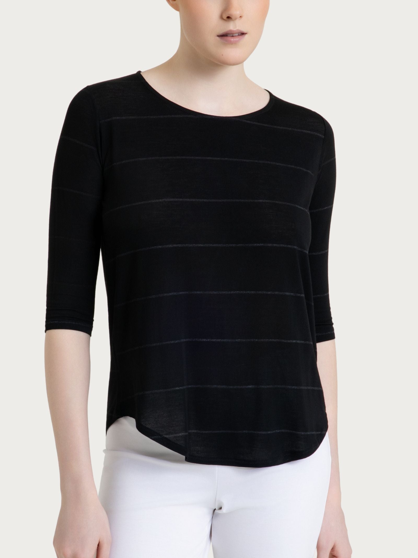 Crew-neck t-shirt with micro stripes in Summer Light Nero Women's - Ragno