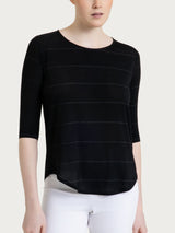 Crew-neck t-shirt with micro stripes in Summer Light Nero Women's - Ragno