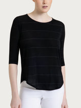Maglietta girocollo con micro righe in Summer Light  Neri Donna - Ragno
