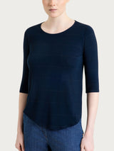 Maglietta girocollo con micro righe in Summer Light  Blu Donna - Ragno