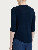 Maglietta girocollo con micro righe in Summer Light  Blu Donna - Ragno