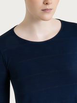 Maglietta girocollo con micro righe in Summer Light  Blu Donna - Ragno