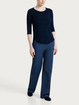 Maglietta girocollo con micro righe in Summer Light  Blu Donna - Ragno