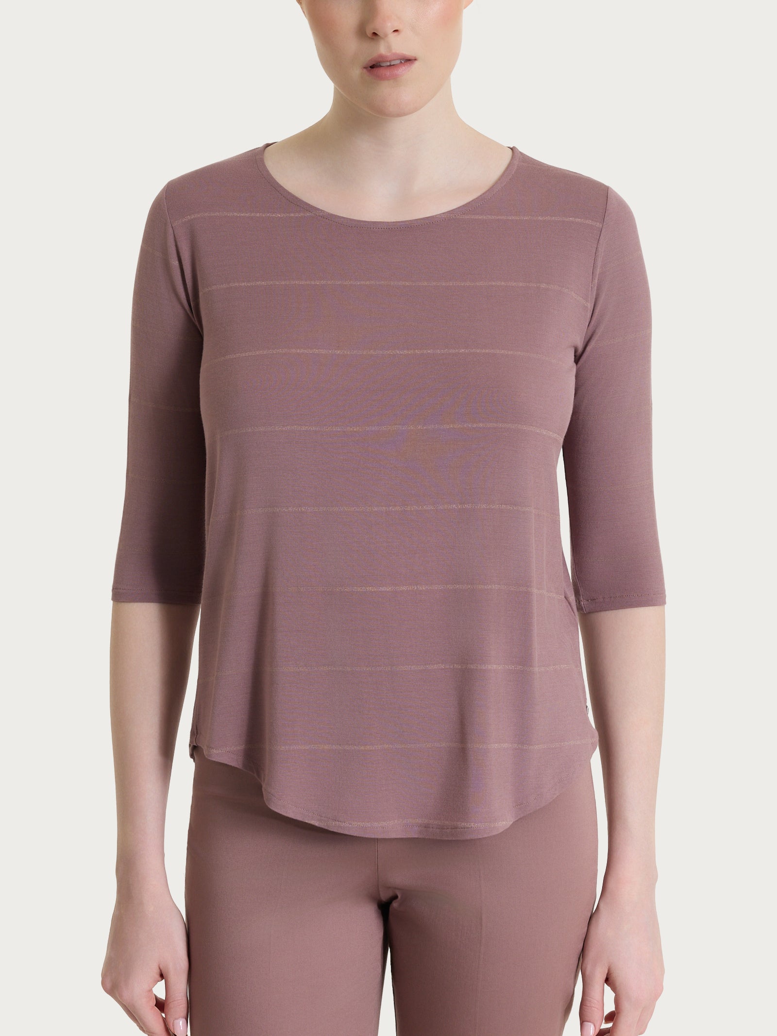 Maglietta girocollo con micro righe in Summer Light  Viola Donna - Ragno