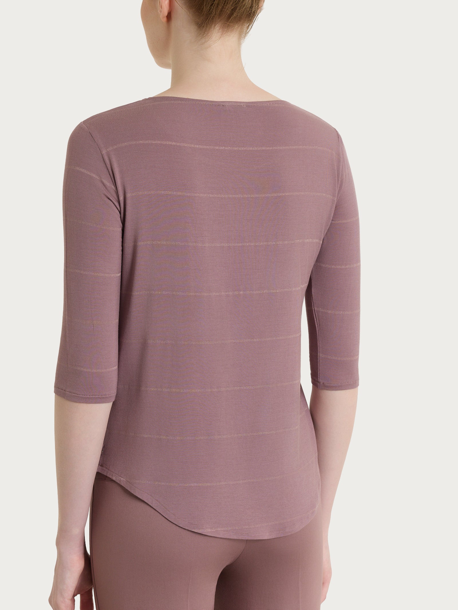 Maglietta girocollo con micro righe in Summer Light  Viola Donna - Ragno