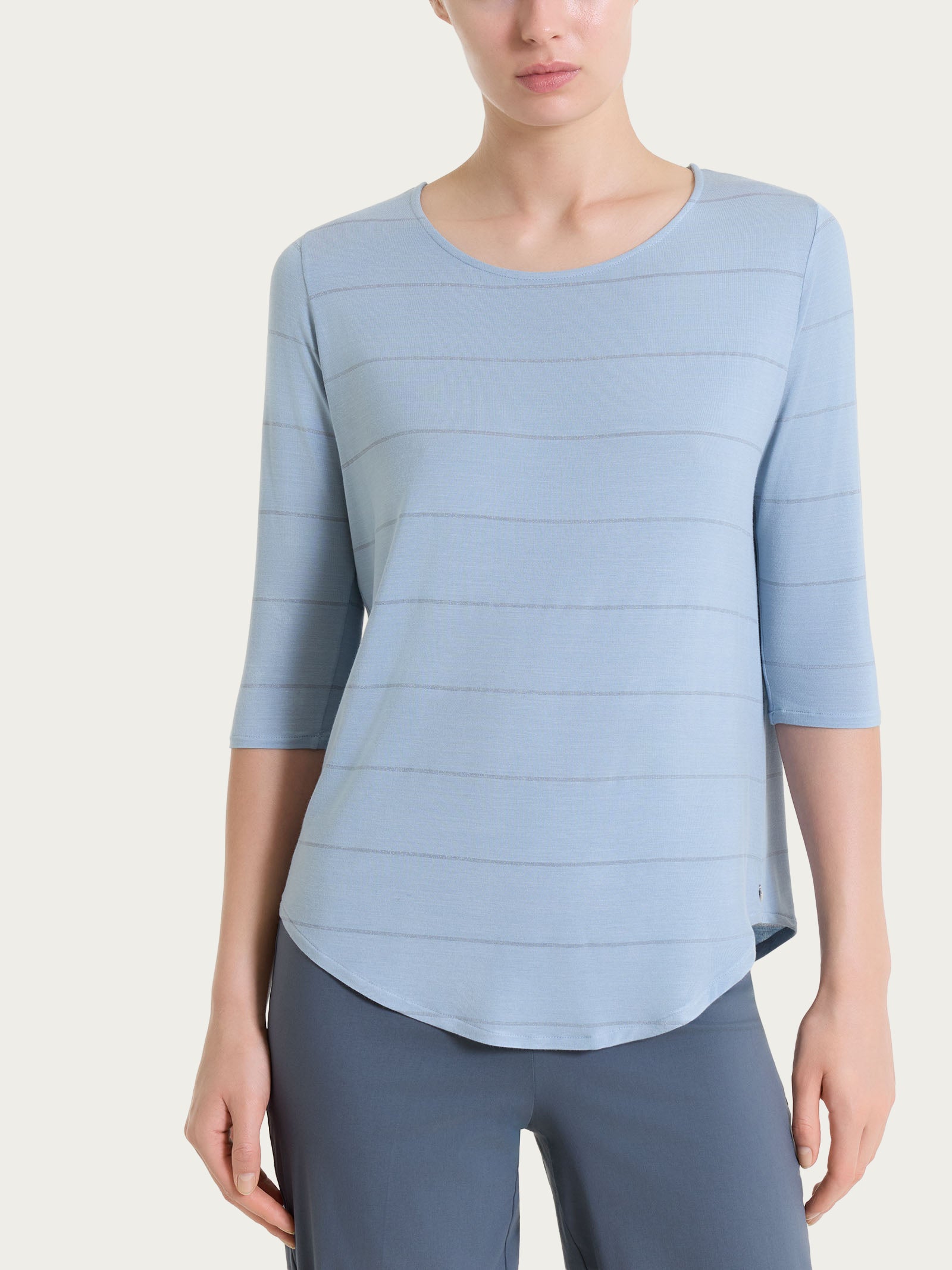 Maglietta girocollo con micro righe in Summer Light  Azzurri Donna - Ragno