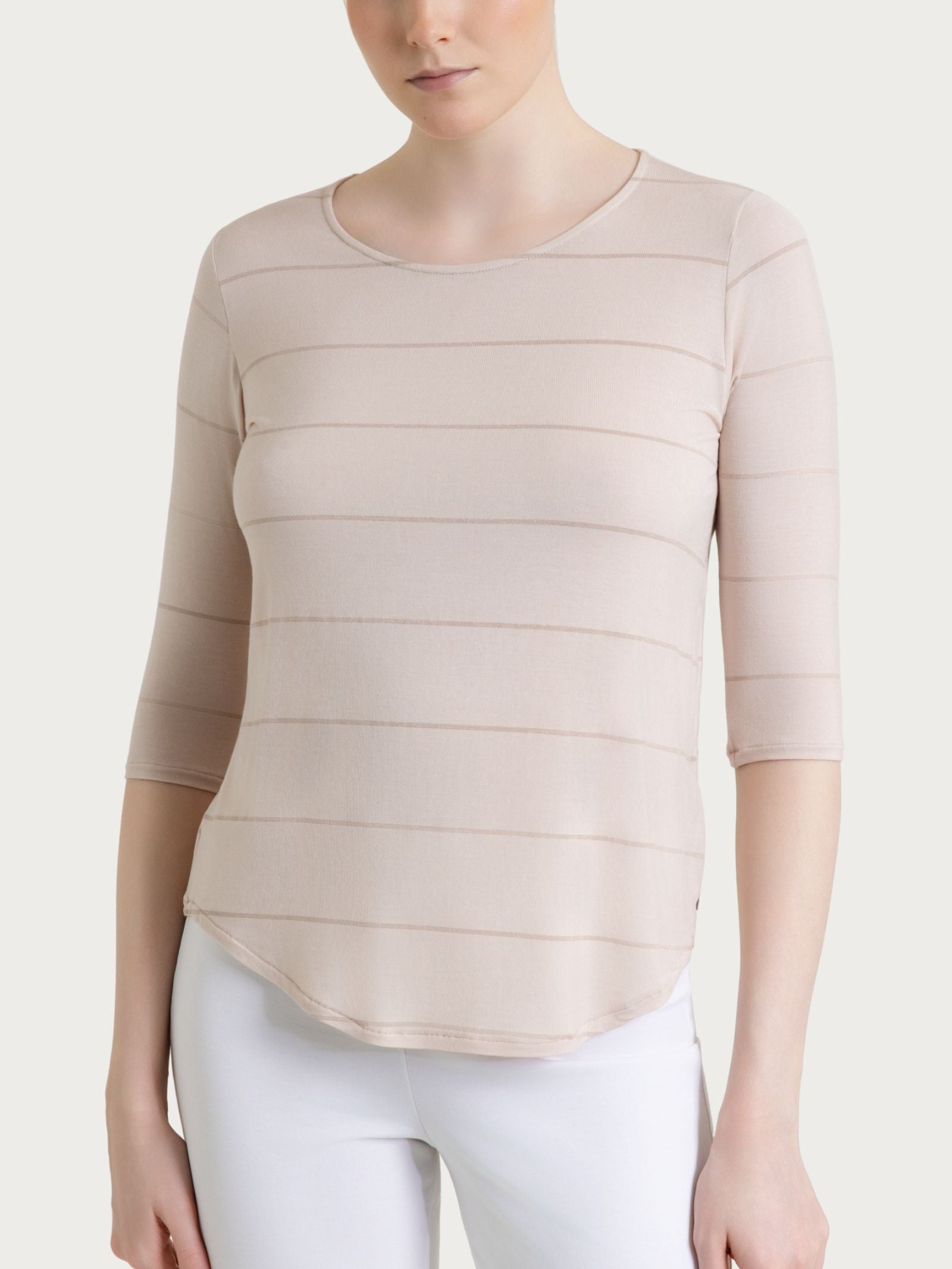 Maglietta girocollo con micro righe in Summer Light  Rosa Donna - Ragno