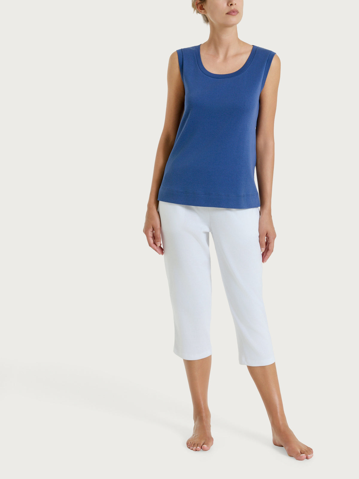 Top smanicato in Cotton Stretch Blu Donna - Ragno