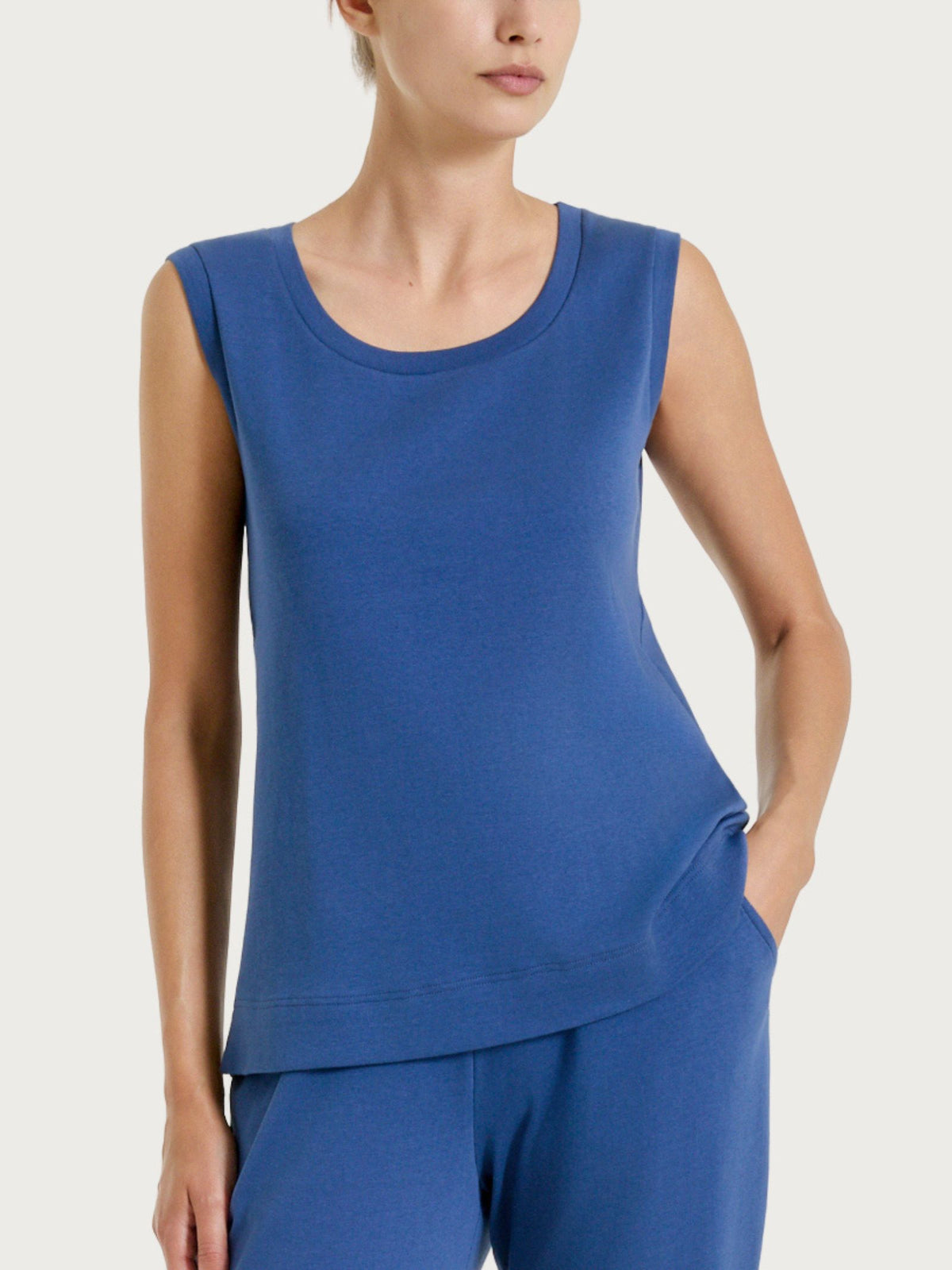 Top smanicato in Cotton Stretch Blu Donna - Ragno