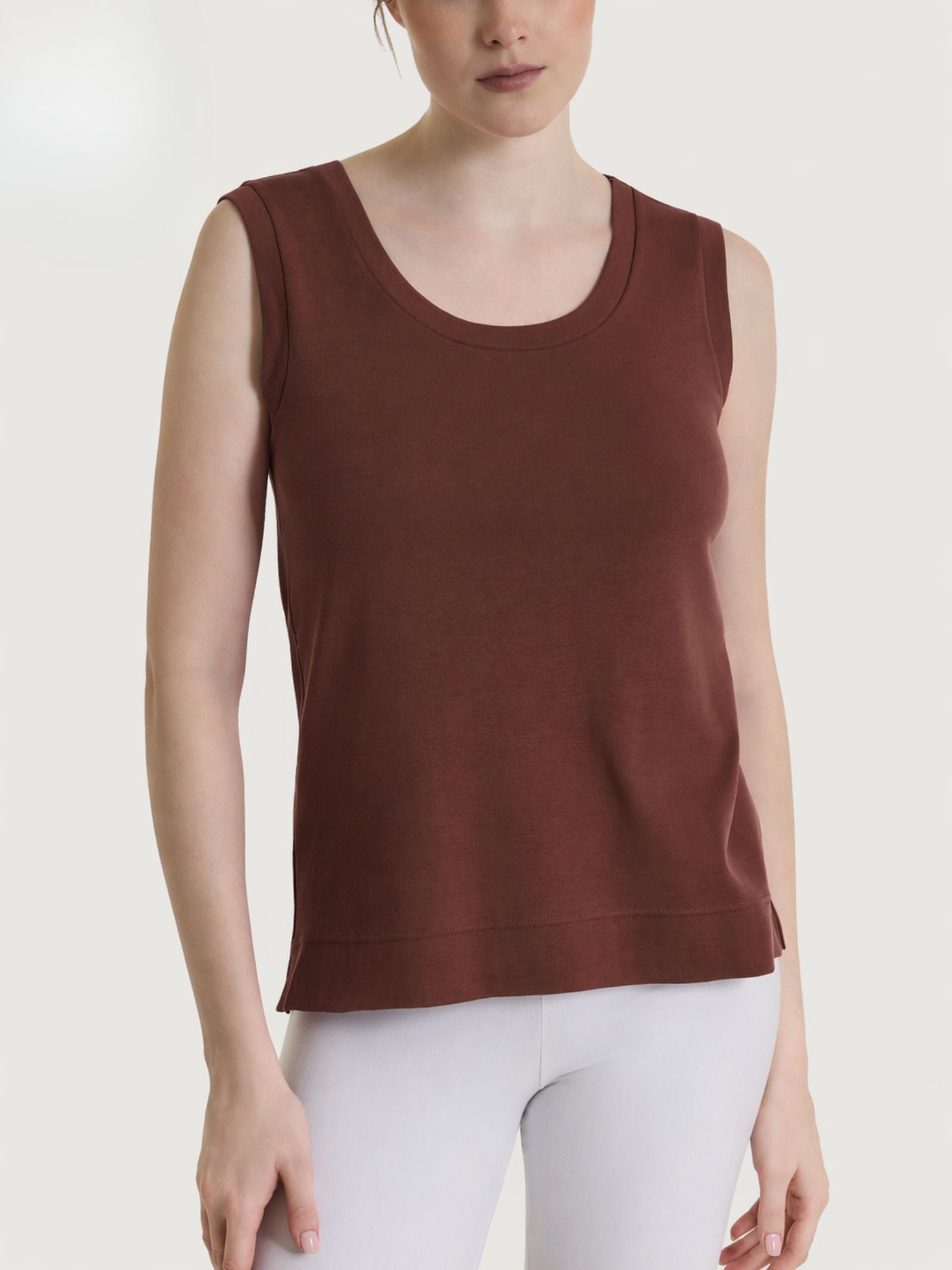 Top smanicato in Eco Cotton Stretch Marroni Donna - Ragno