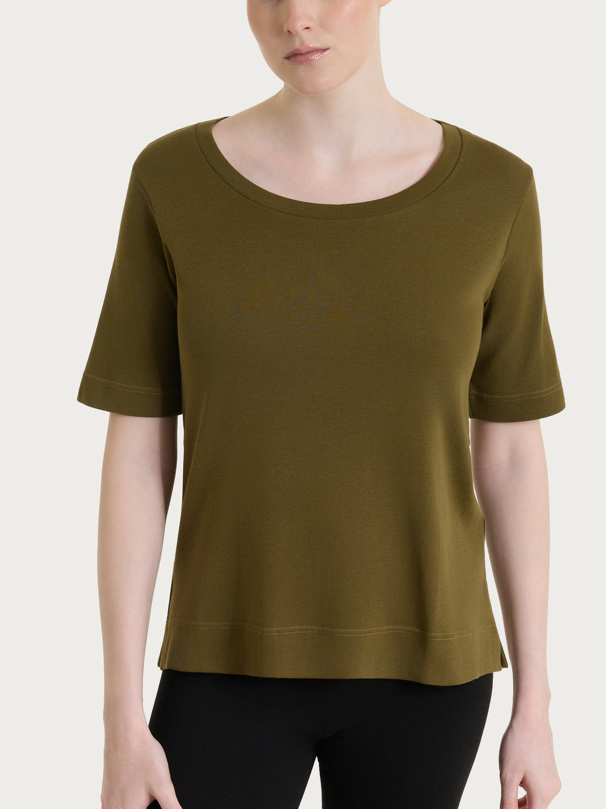 Maglietta girocollo in Cotton Stretch Verdi Donna - Ragno