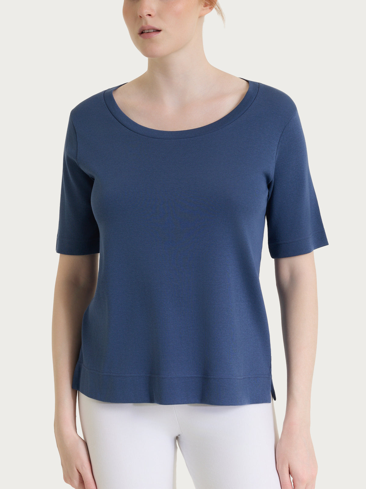 Maglietta girocollo in Cotton Stretch Blu Donna - Ragno