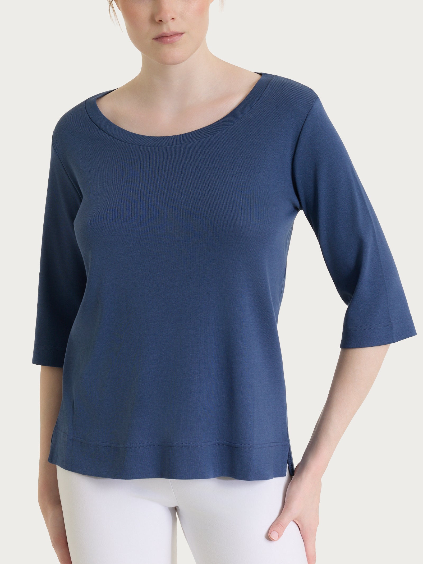 Maglietta con manica 3/4 in Eco Cotton Stretch Blu Donna - Ragno