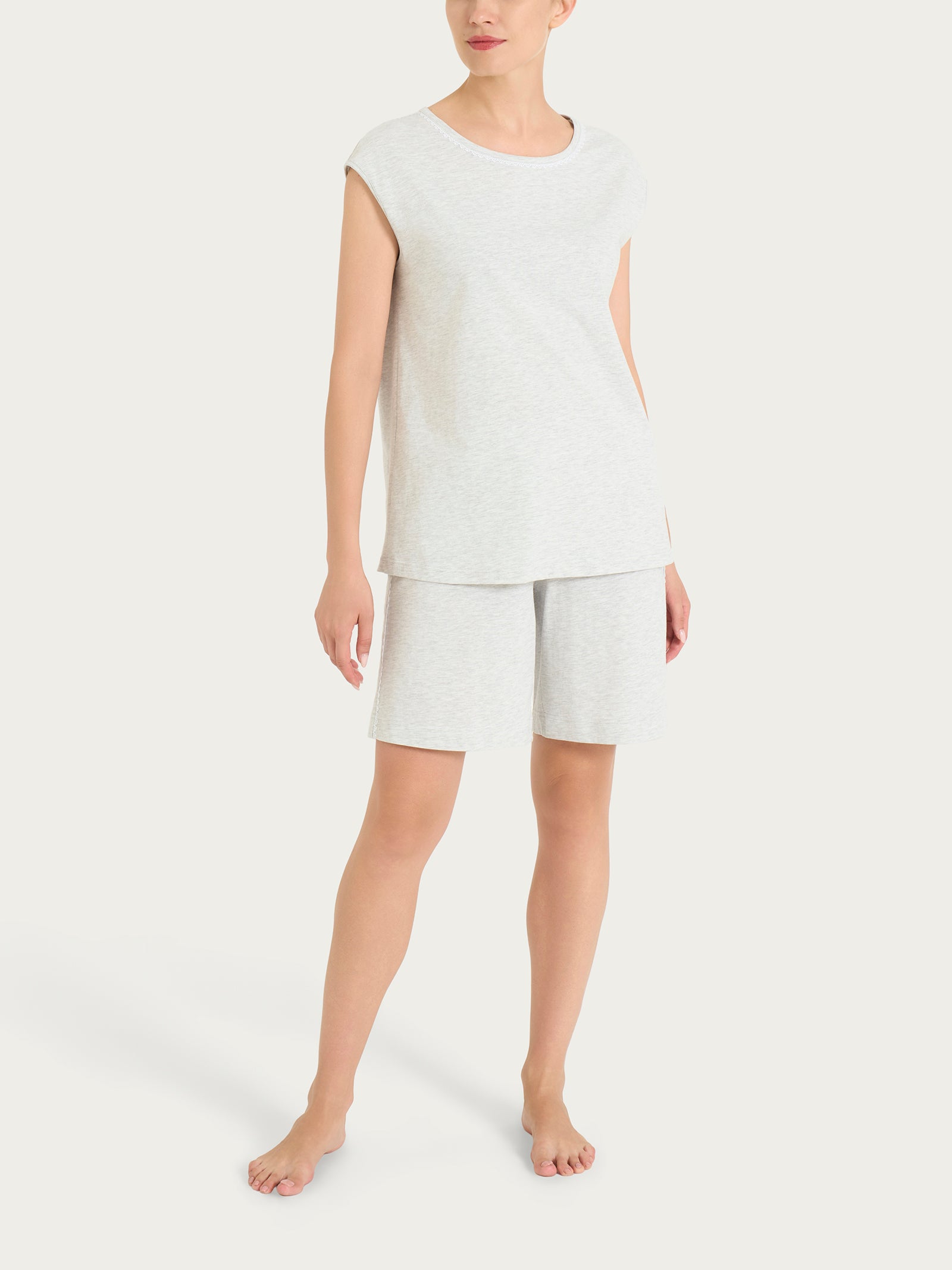 Pigiama corto tinta unita in Jersey di Cotone Neri Donna - Ragno