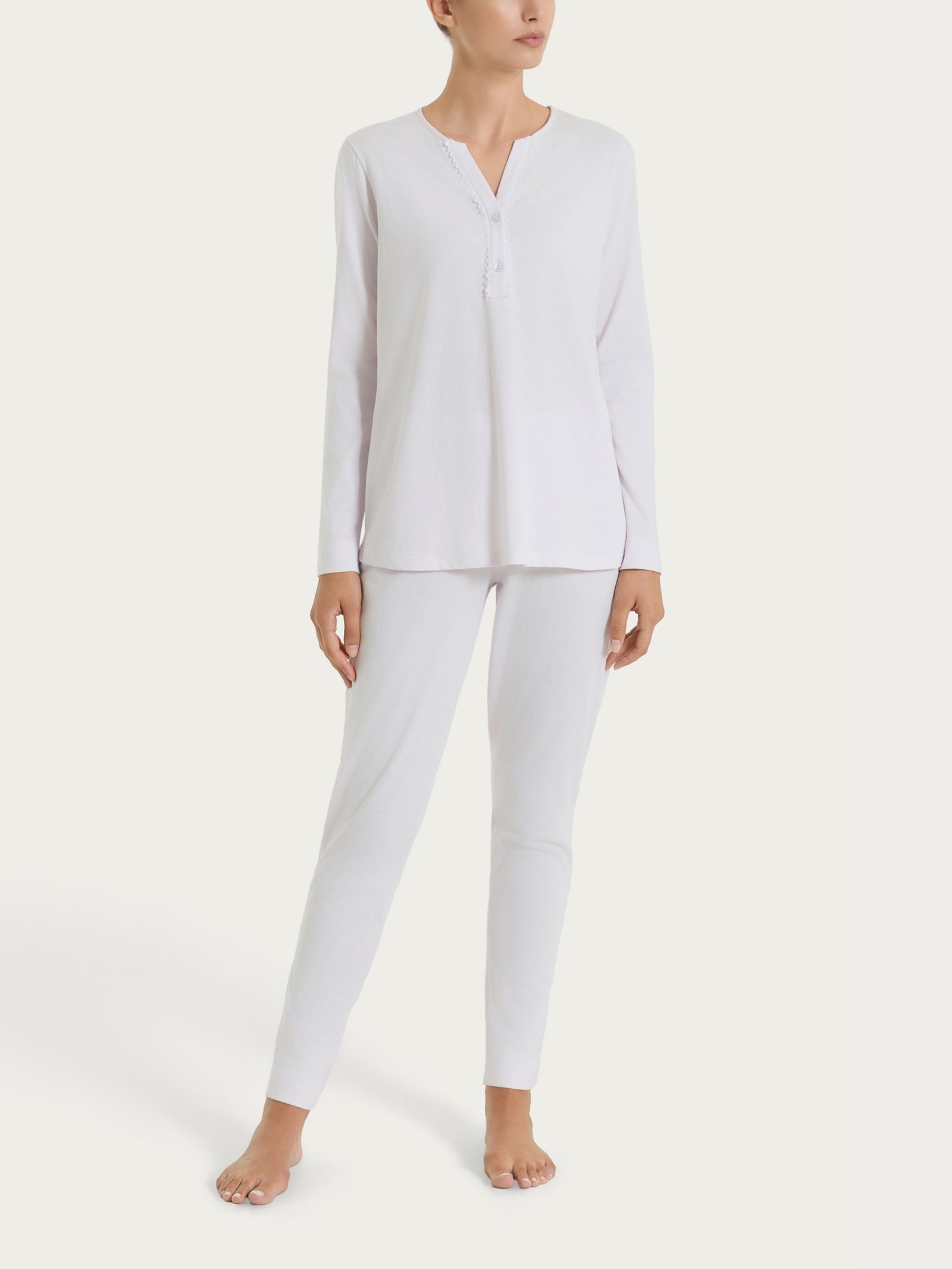 Pigiama lungo con pizzo e collo a serafino in Jersey di Cotone  Viola Donna - Ragno