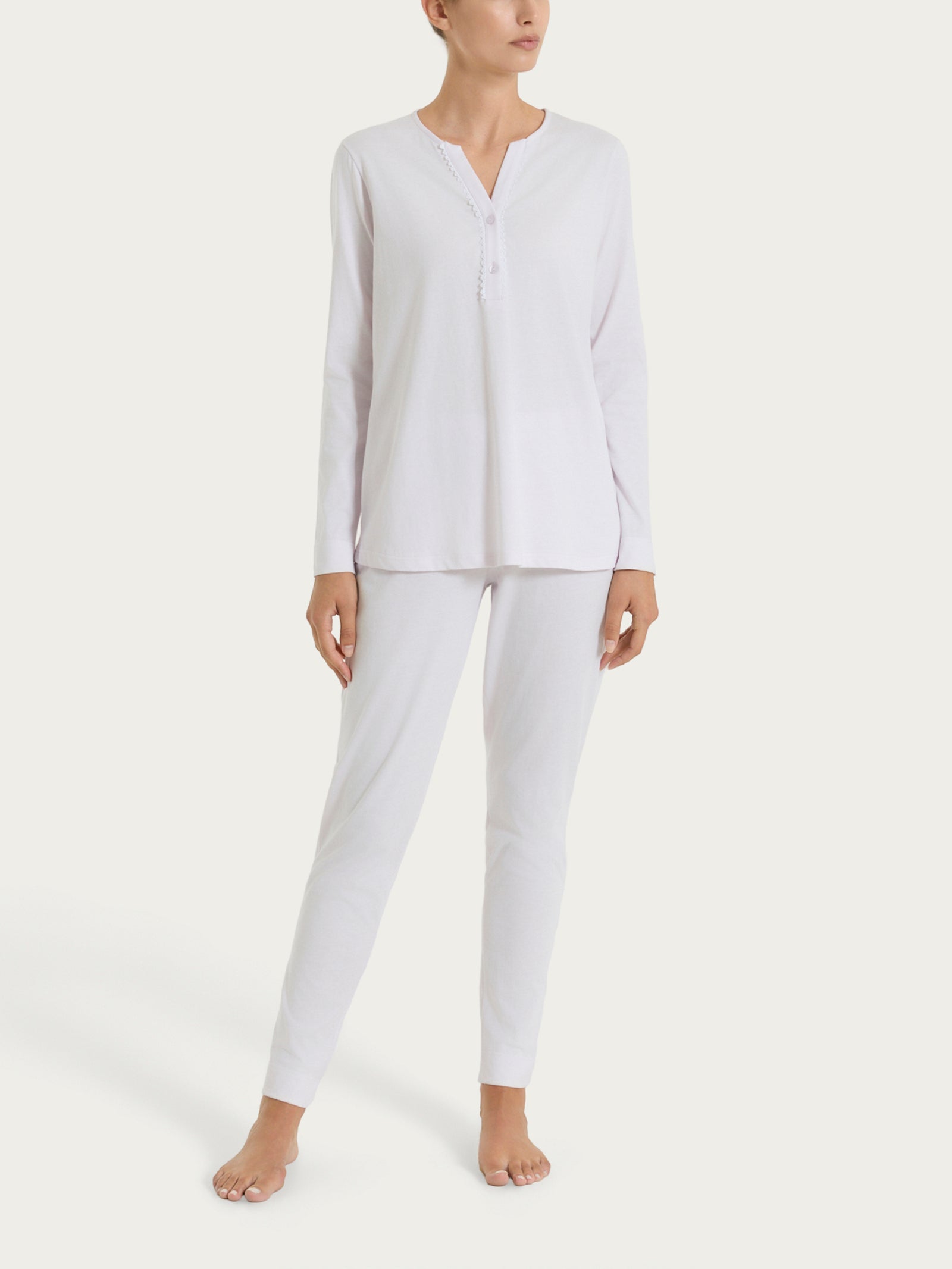 Pigiama lungo con pizzo e collo a serafino in Jersey di Cotone  Viola Donna - Ragno