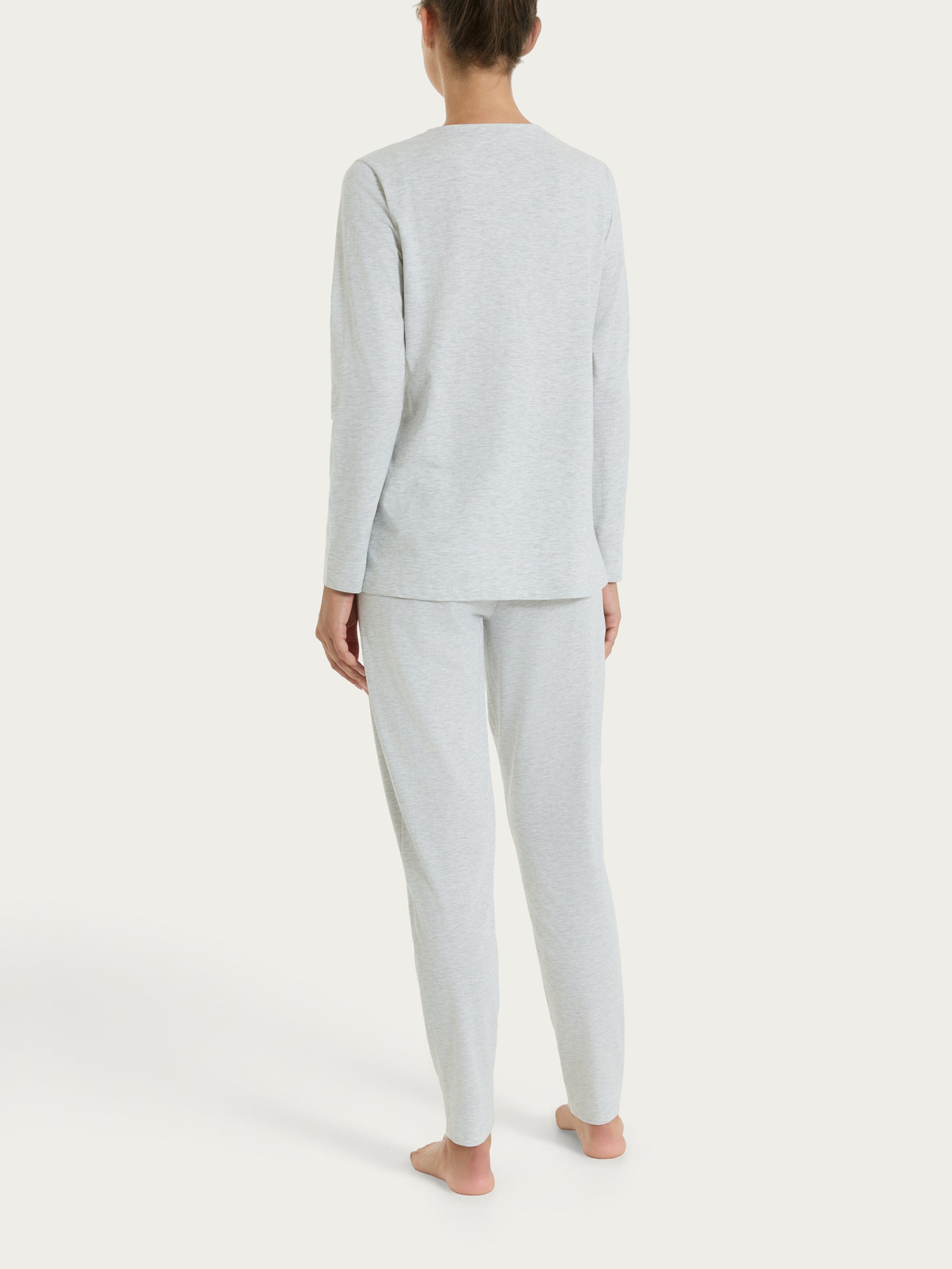 Pigiama lungo con pizzo e collo a serafino in Jersey di Cotone Neri Donna - Ragno