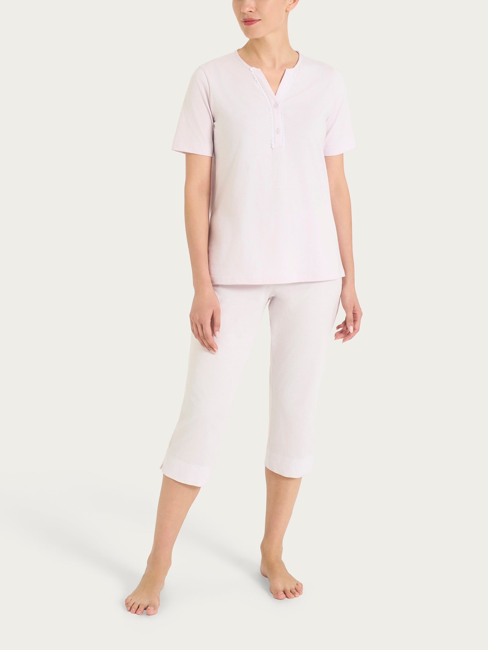 Pigiama a pinocchietto con pizzo in Jersey di Cotone Viola Donna - Ragno