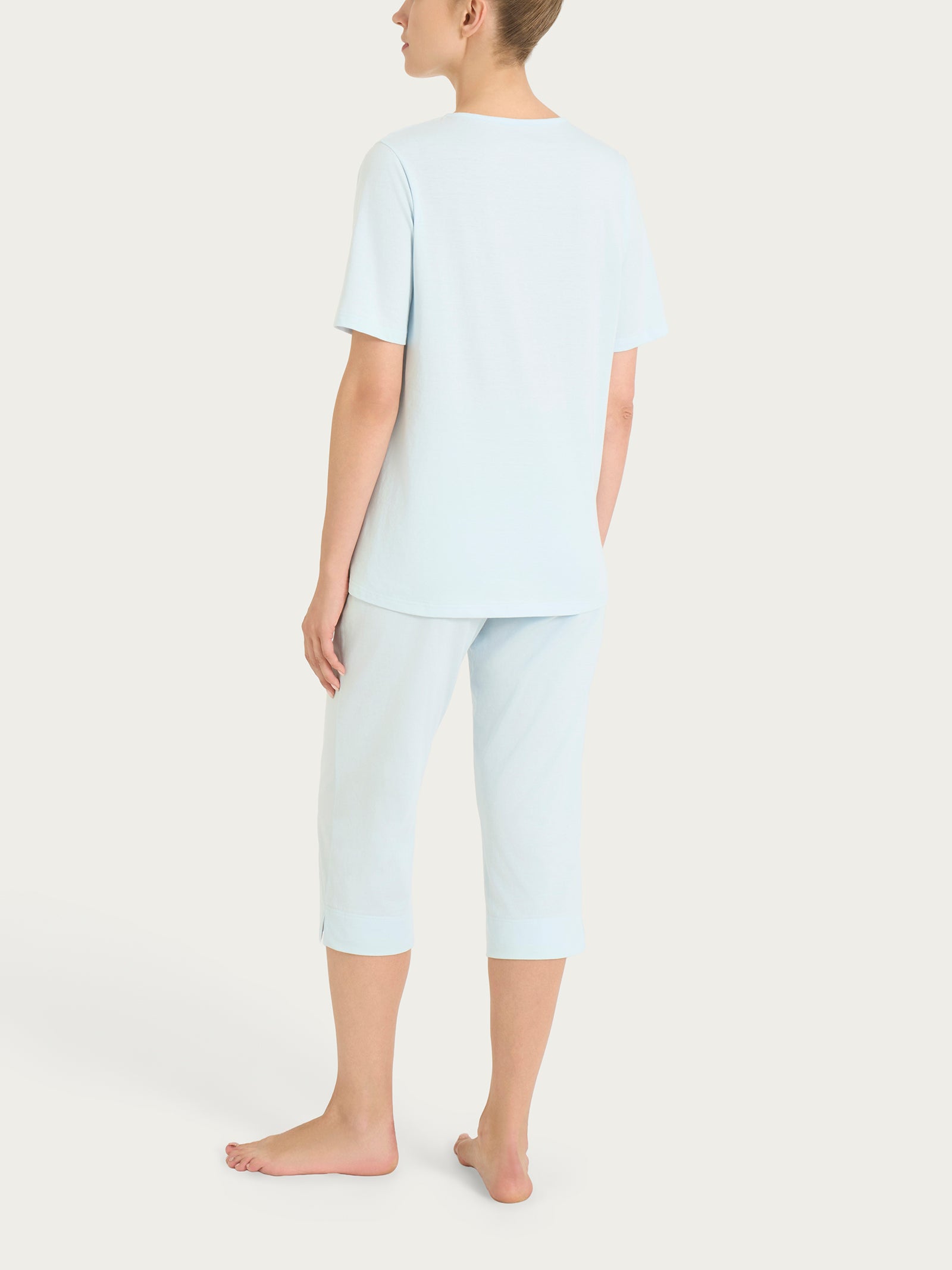 Pigiama a pinocchietto con pizzo in Jersey di Cotone Azzurri Donna - Ragno