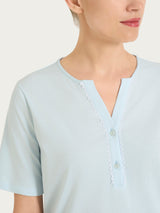 Pigiama a pinocchietto con pizzo in Jersey di Cotone Azzurri Donna - Ragno