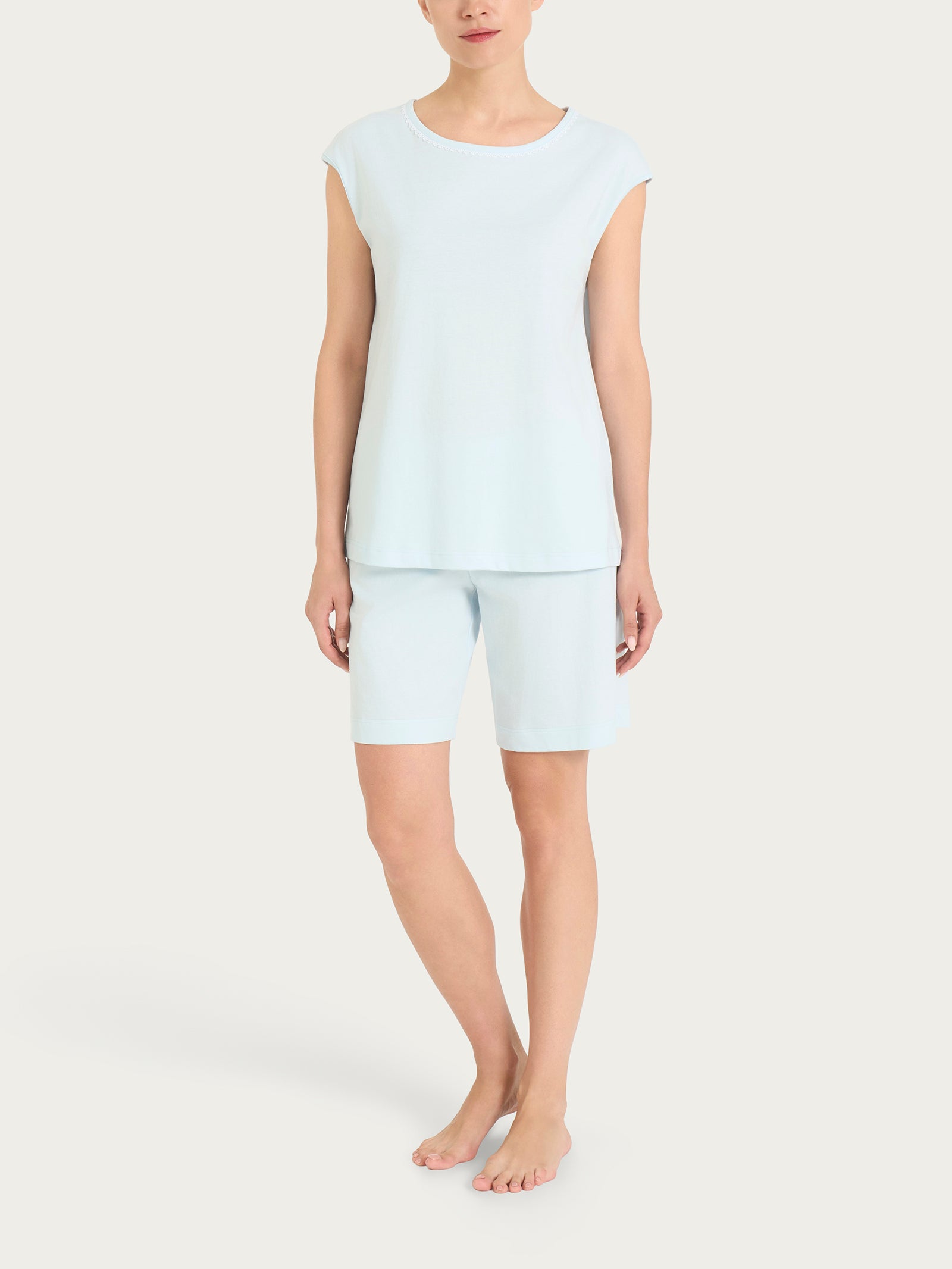 Pigiama corto tinta unita in Jersey di Cotone Azzurri Donna - Ragno