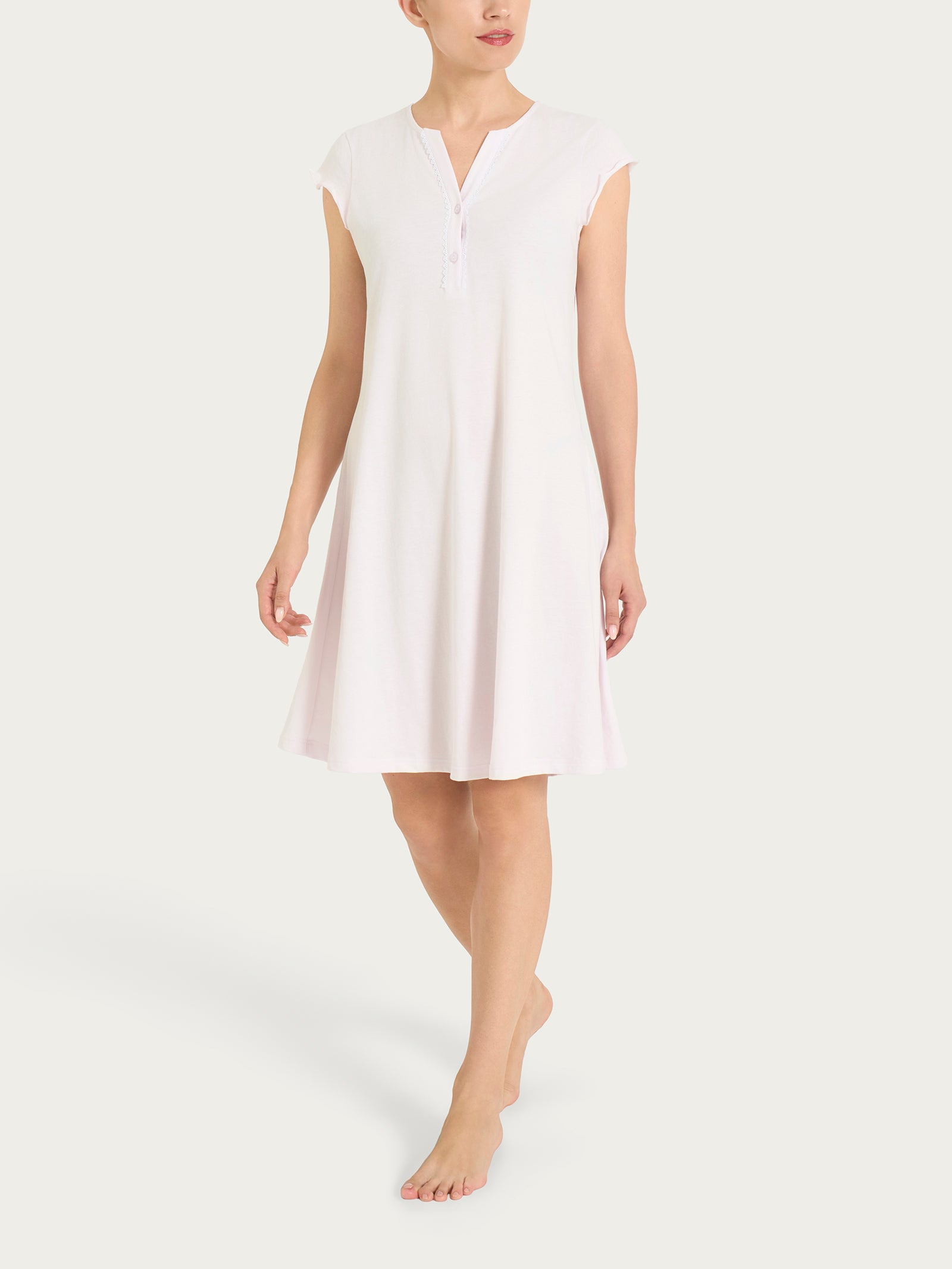 Camicia da notte tinta unita con collo a serafino in Jersey di Cotone Viola Donna - Ragno