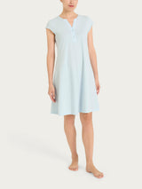 Camicia da notte tinta unita con collo a serafino in Jersey di Cotone Azzurri Donna - Ragno