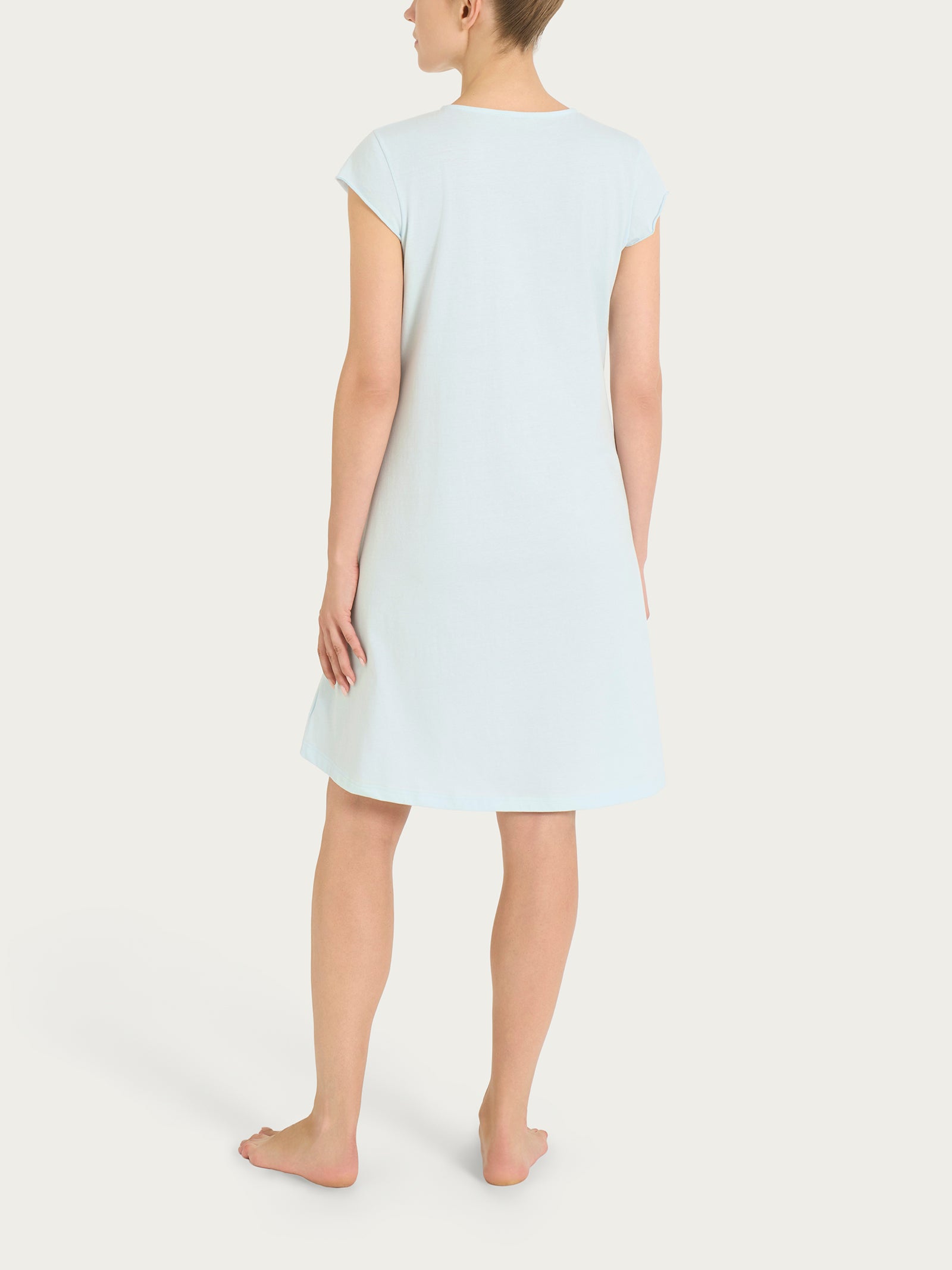 Camicia da notte tinta unita con collo a serafino in Jersey di Cotone Azzurri Donna - Ragno