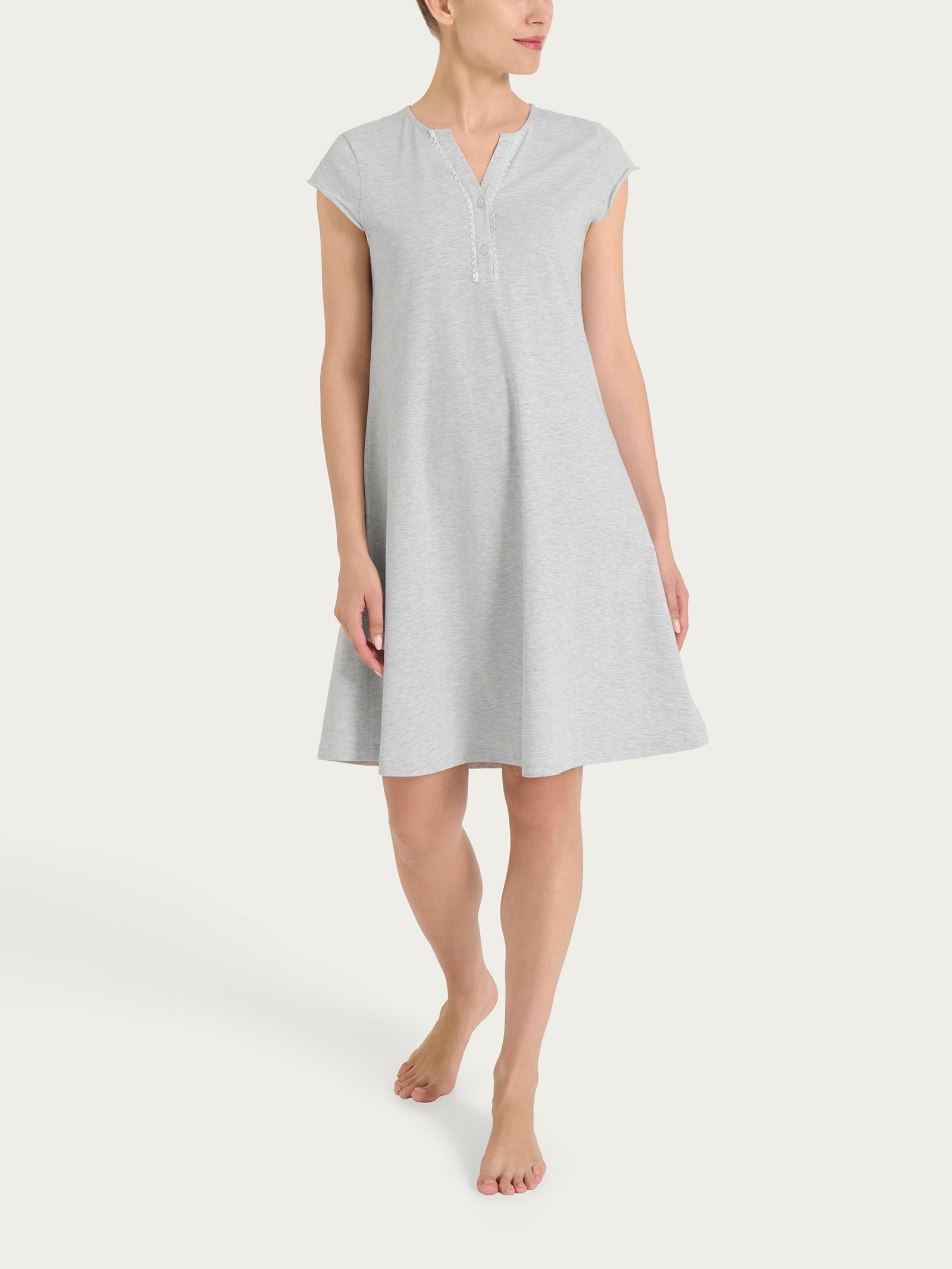 Camicia da notte tinta unita con collo a serafino in Jersey di Cotone Neri Donna - Ragno