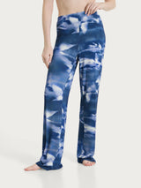 Sommerblaue Damenhose aus Viskose mit Blumenmuster und weitem Bein - Ragno
