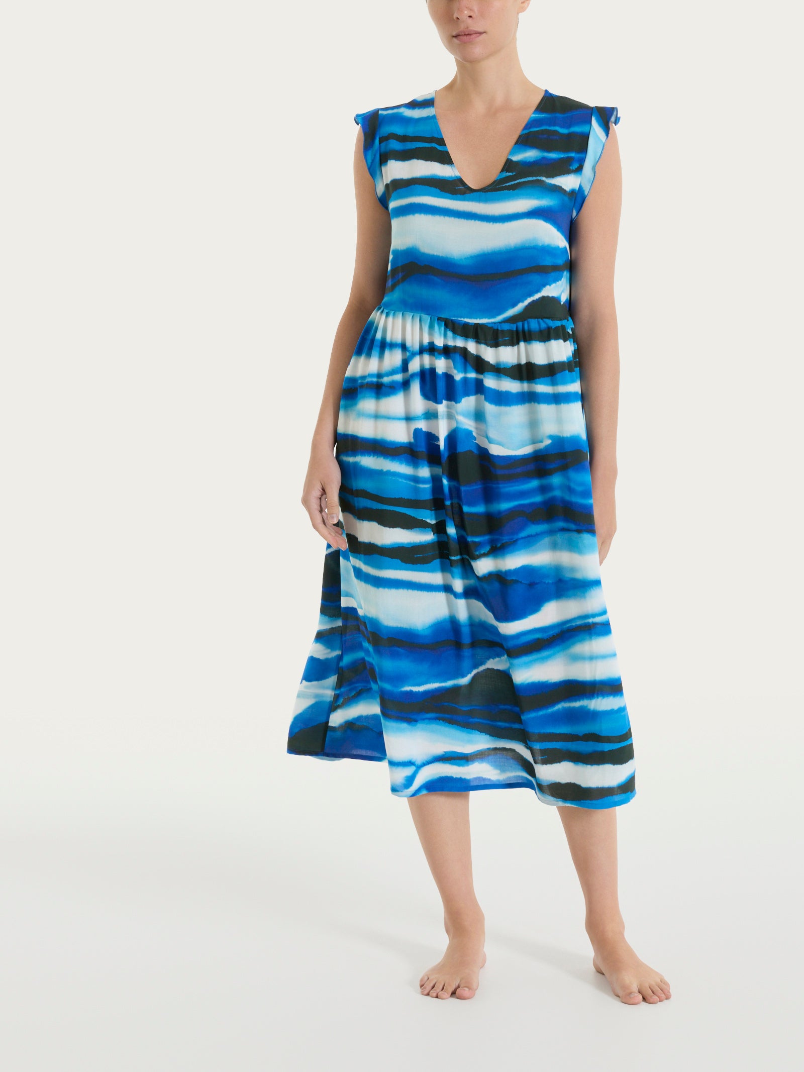 Abito lungo smanicato con fantasia in EcoSeta Azzurri Donna - Ragno