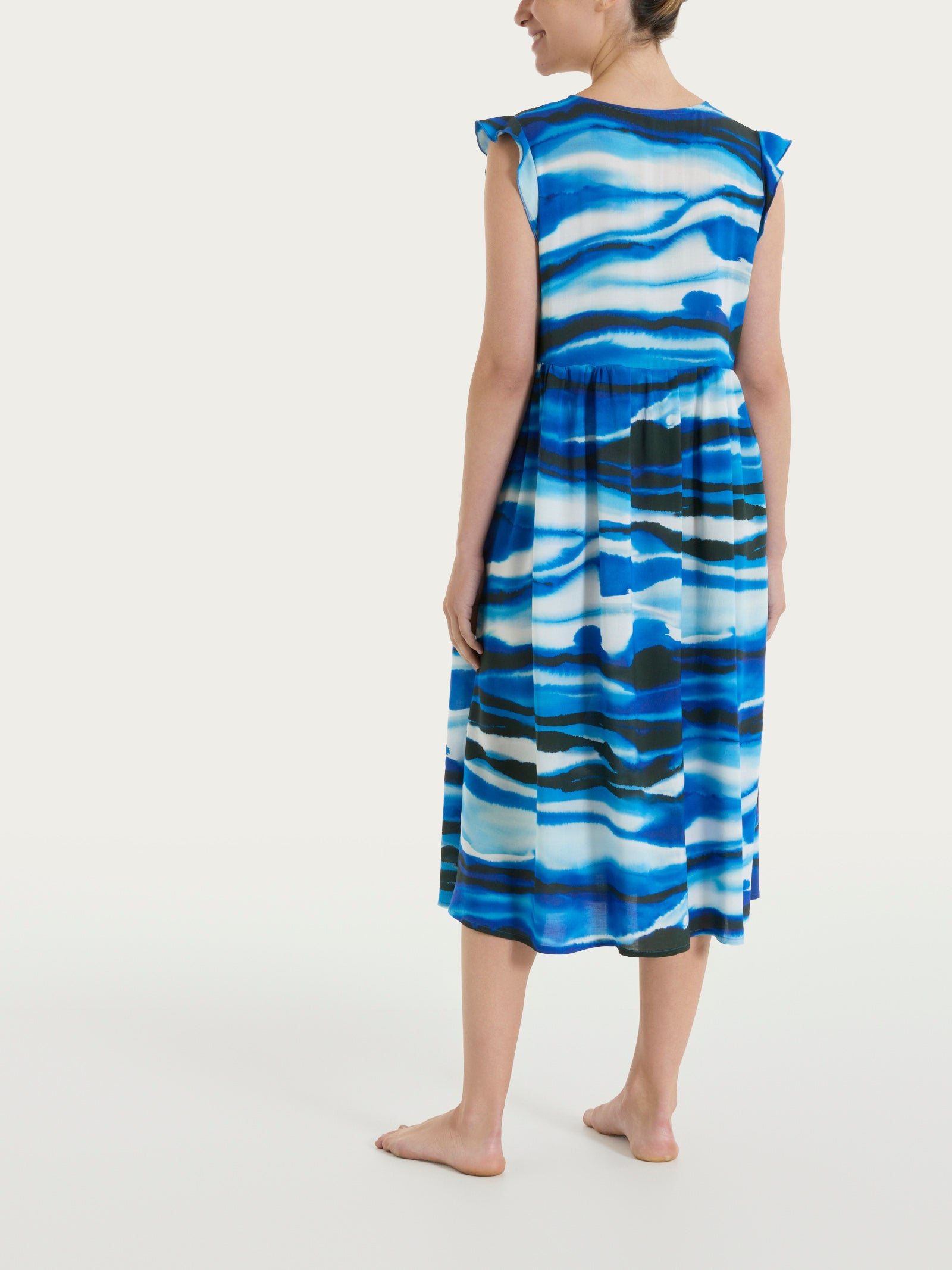 Abito lungo smanicato con fantasia in EcoSeta Azzurri Donna - Ragno