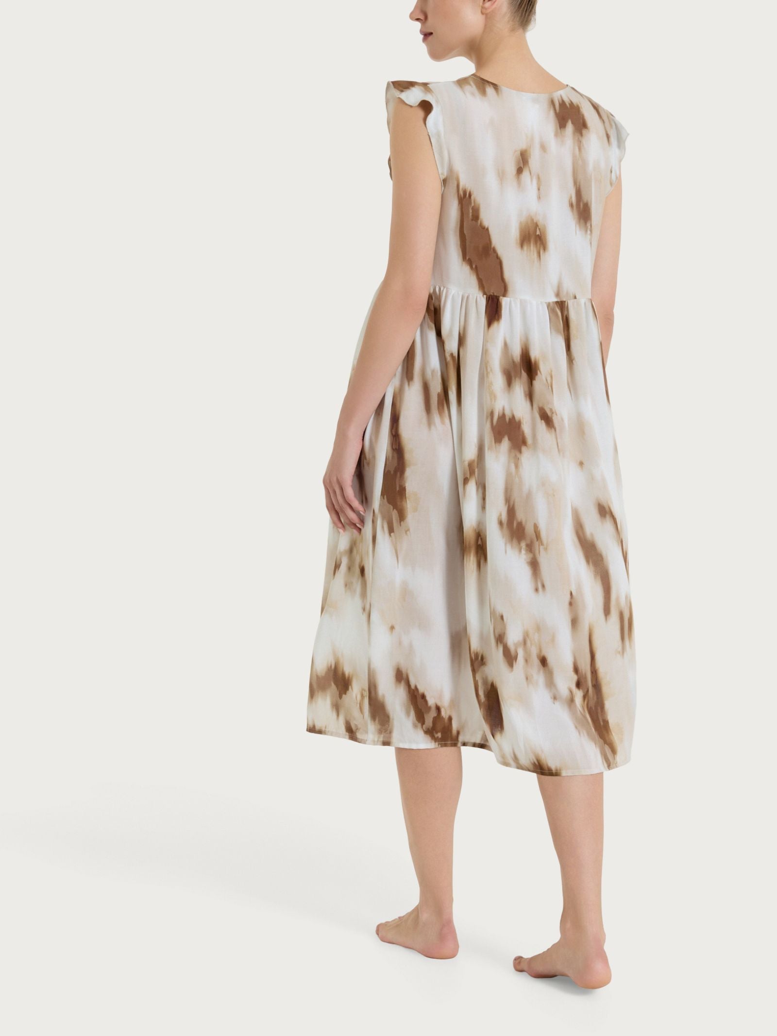 Abito lungo smanicato con fantasia in EcoSeta Marroni Donna - Ragno