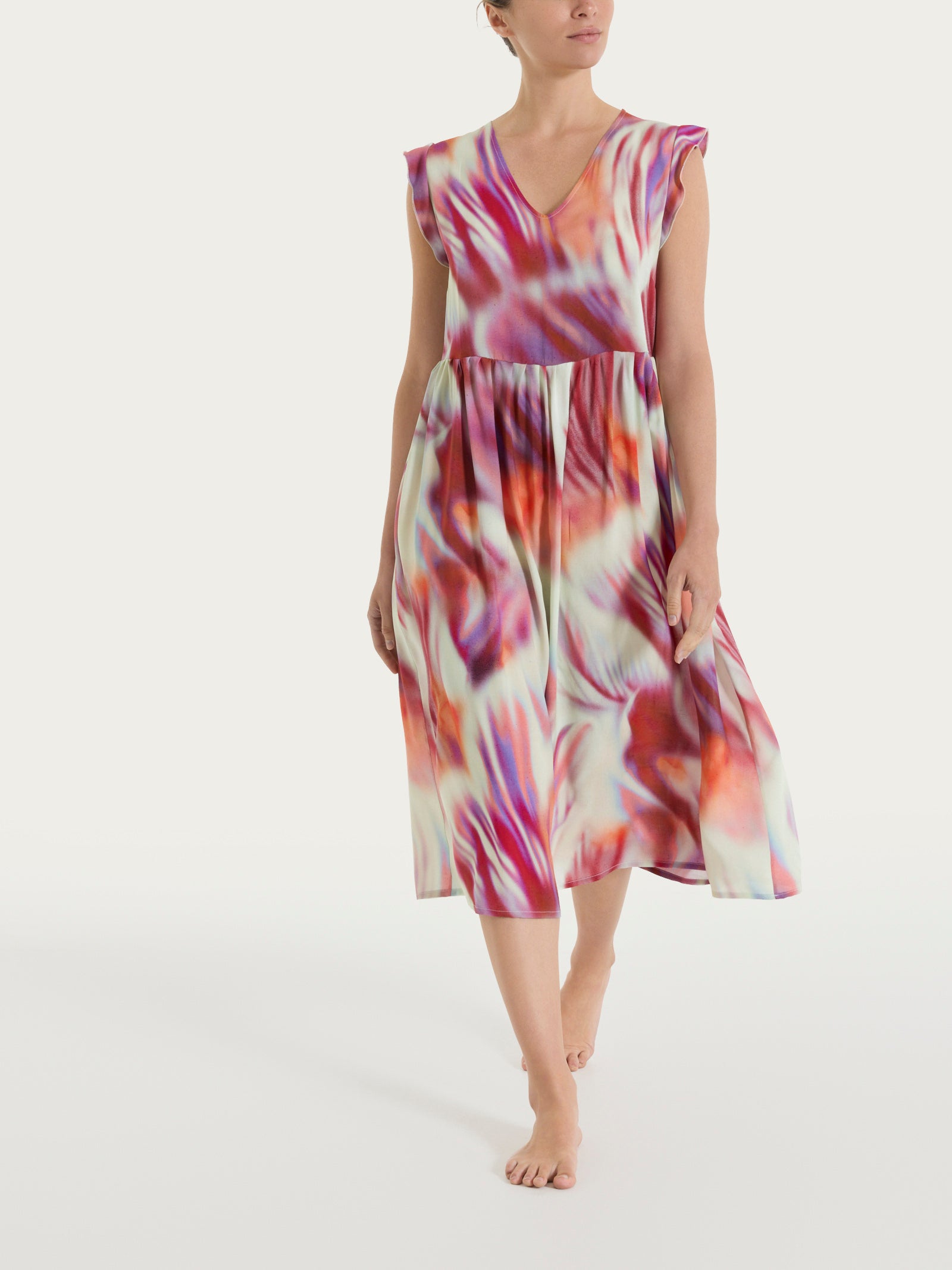 Abito lungo smanicato con fantasia in EcoSeta Rossi Donna - Ragno