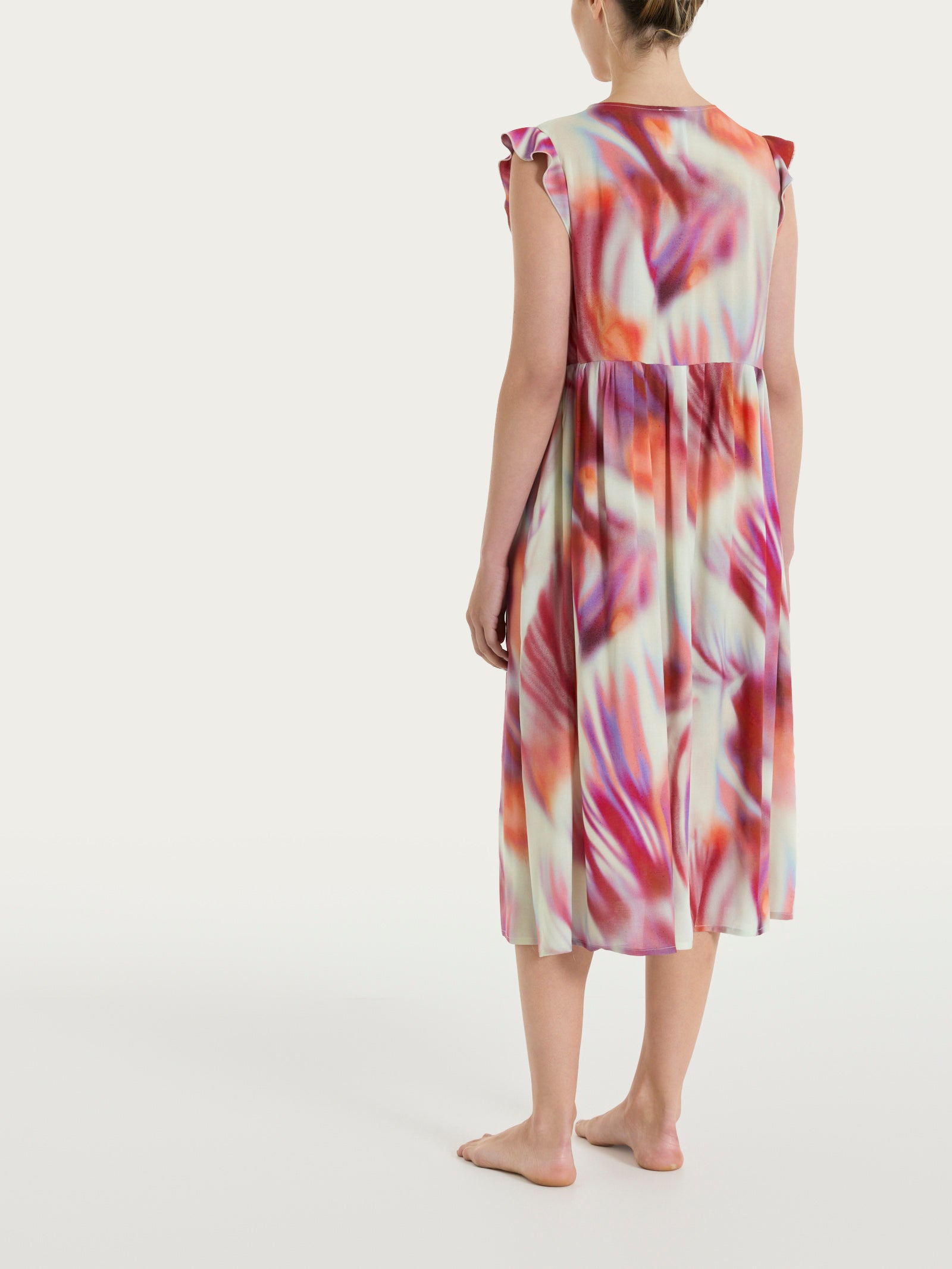 Abito lungo smanicato con fantasia in EcoSeta Rossi Donna - Ragno