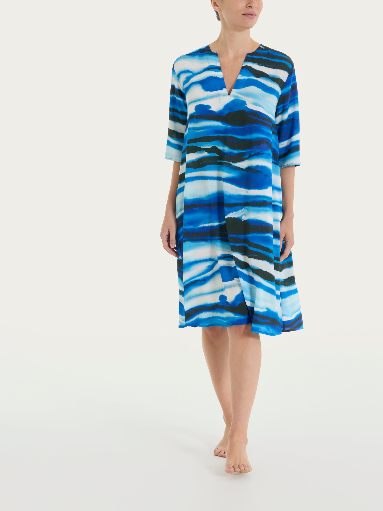 Abito con manica al gomito e fantasia in EcoSeta Azzurri Donna - Ragno