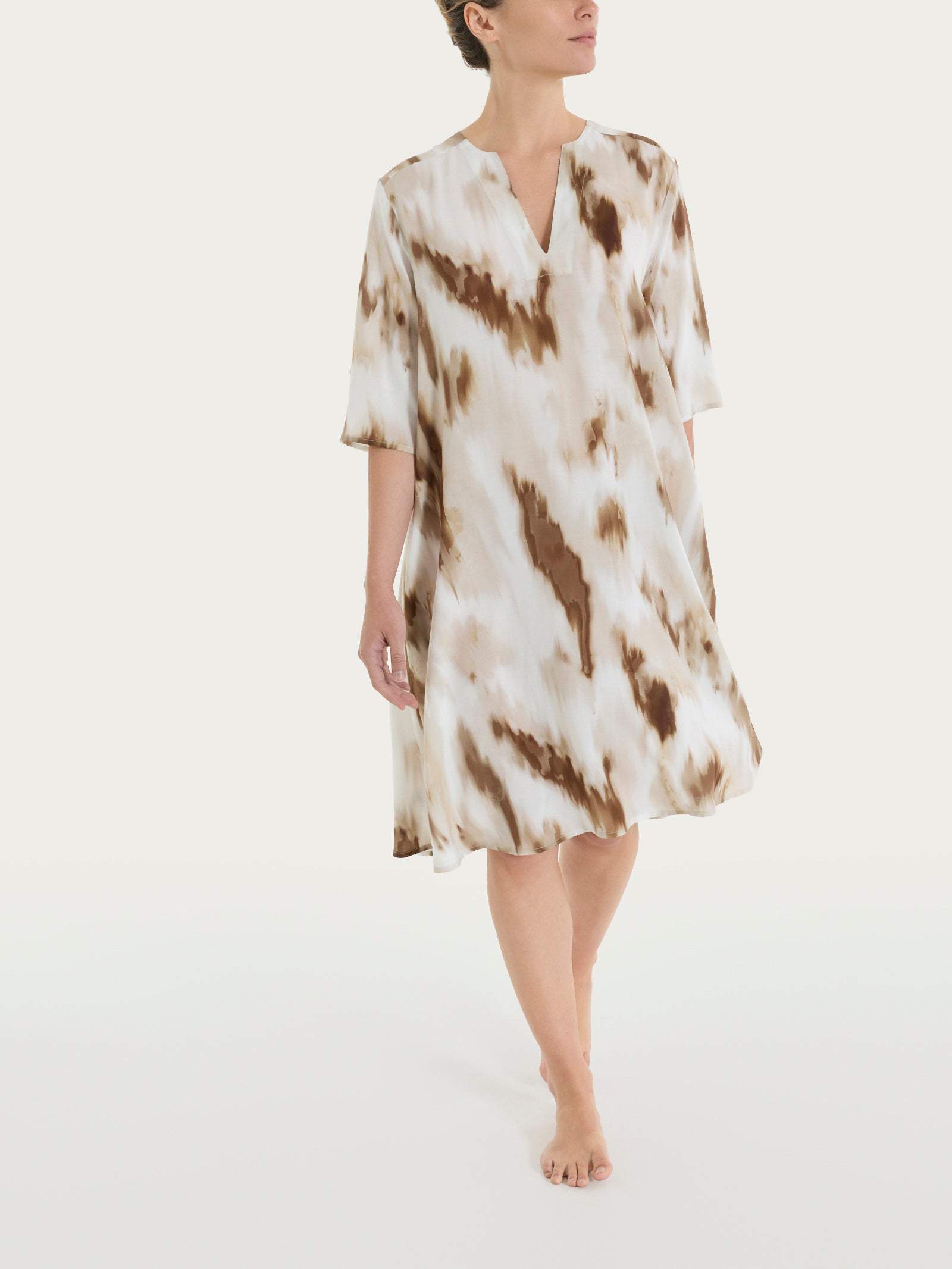 Abito con manica al gomito e fantasia in EcoSeta Marroni Donna - Ragno