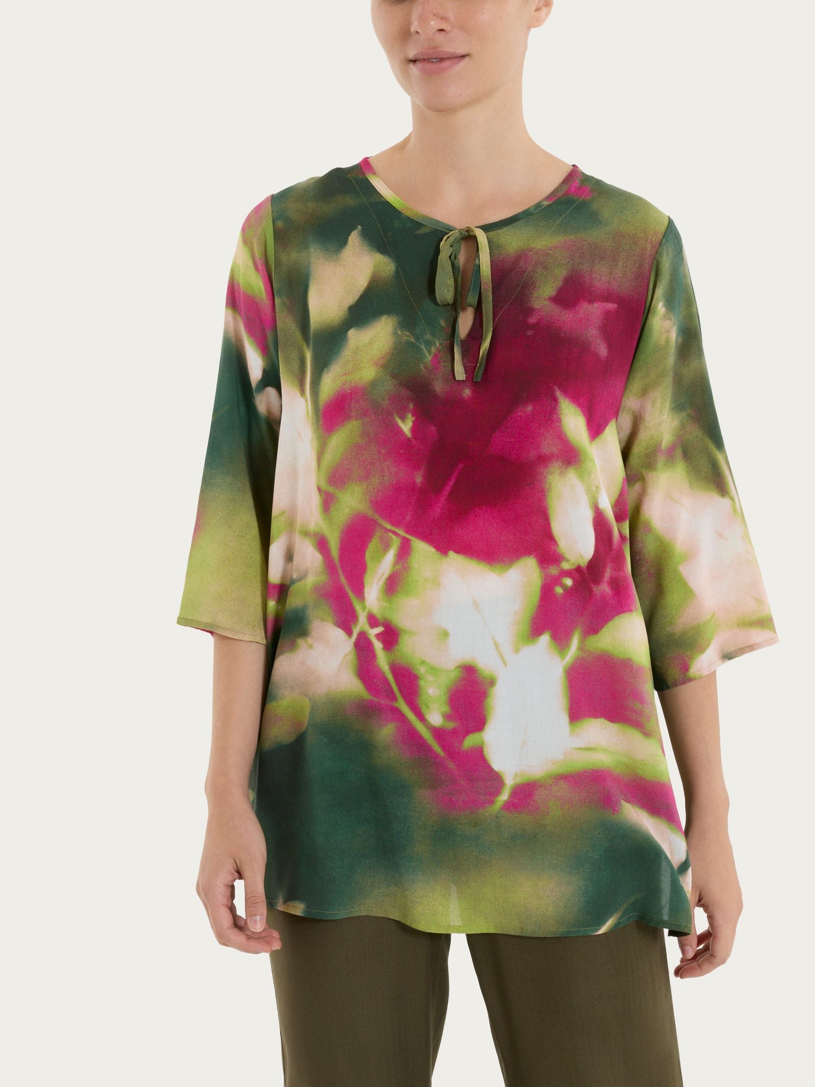 Caftano con fantasia marmorizzata in EcoSeta Verdi Donna - Ragno