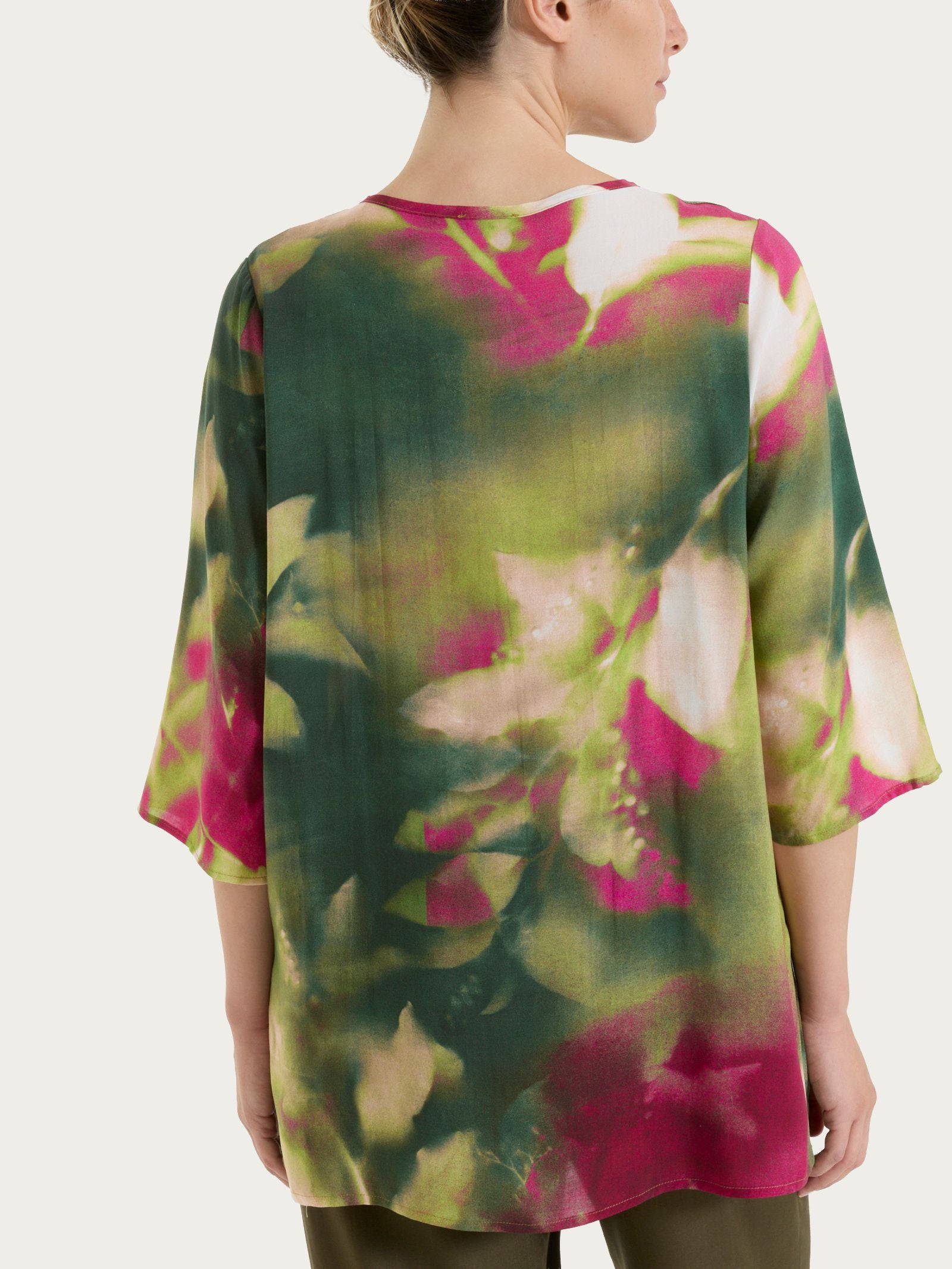 Caftano con fantasia marmorizzata in EcoSeta Verdi Donna - Ragno