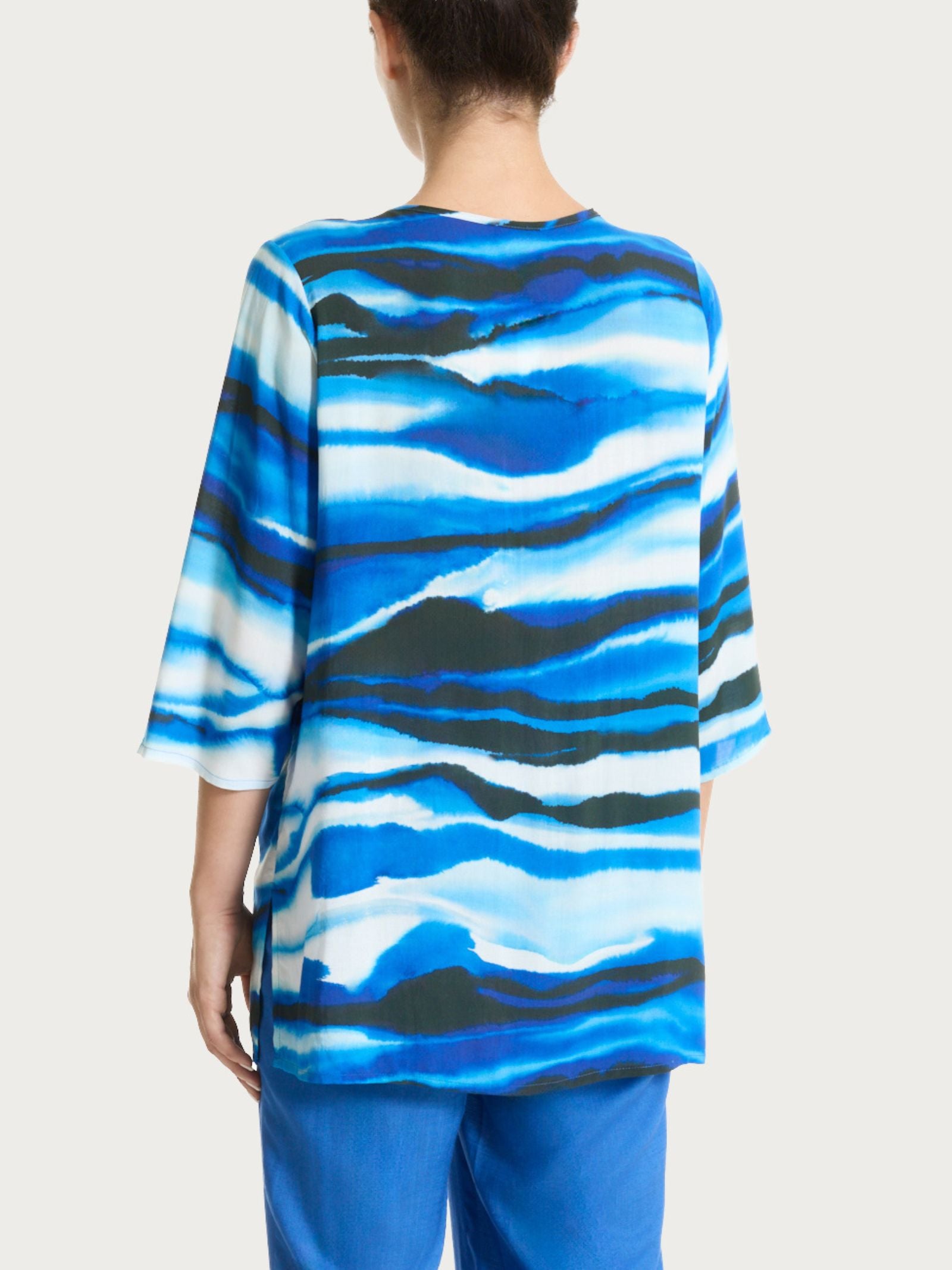 Caftano con fantasia marmorizzata in EcoSeta Azzurri Donna - Ragno