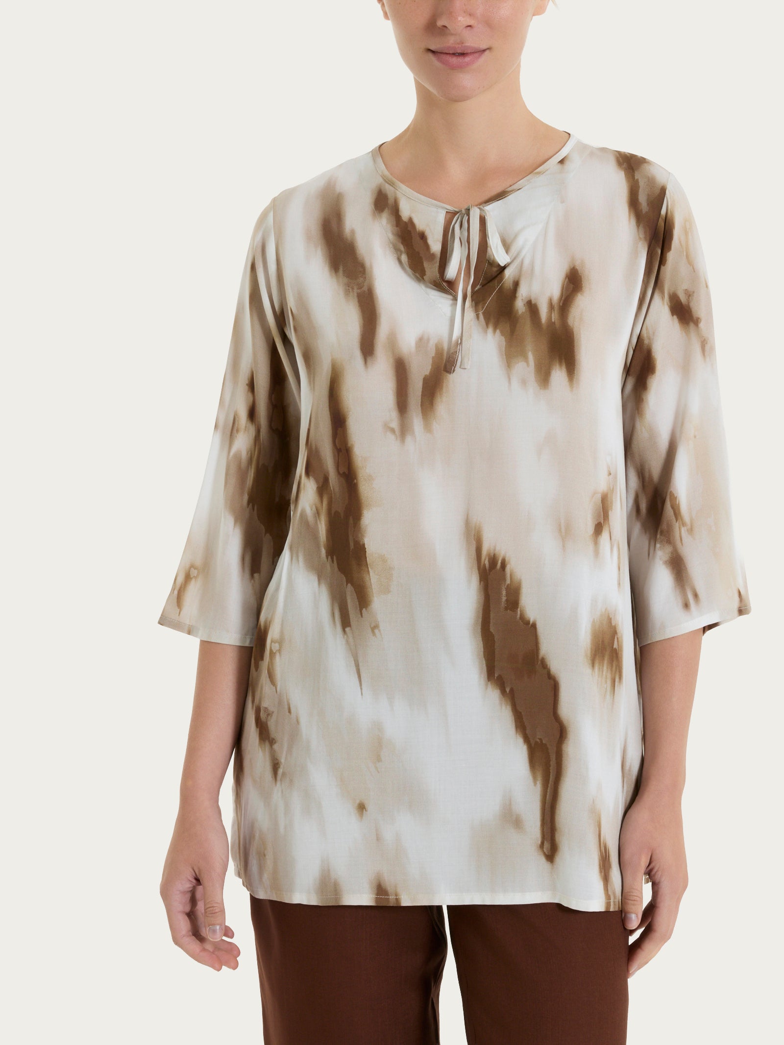 Caftano con fantasia marmorizzata in EcoSeta Marroni Donna - Ragno