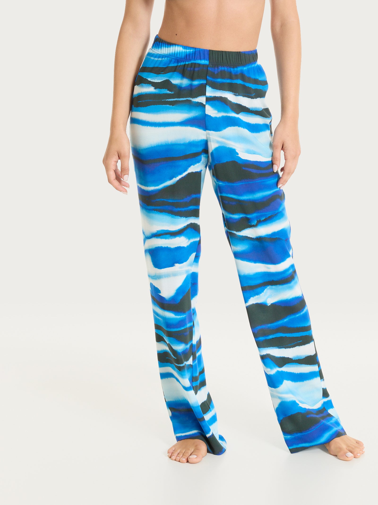 Pantalone ampio con fantasia marmorizzata in EcoSeta Azzurri Donna - Ragno