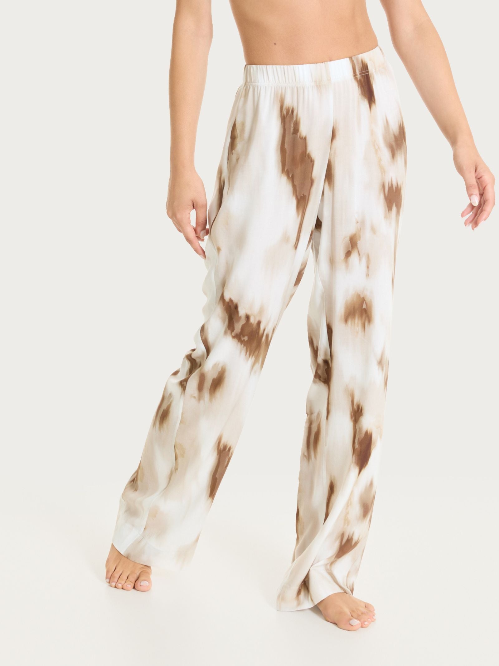 Pantalone ampio con fantasia marmorizzata in EcoSeta Marroni Donna - Ragno