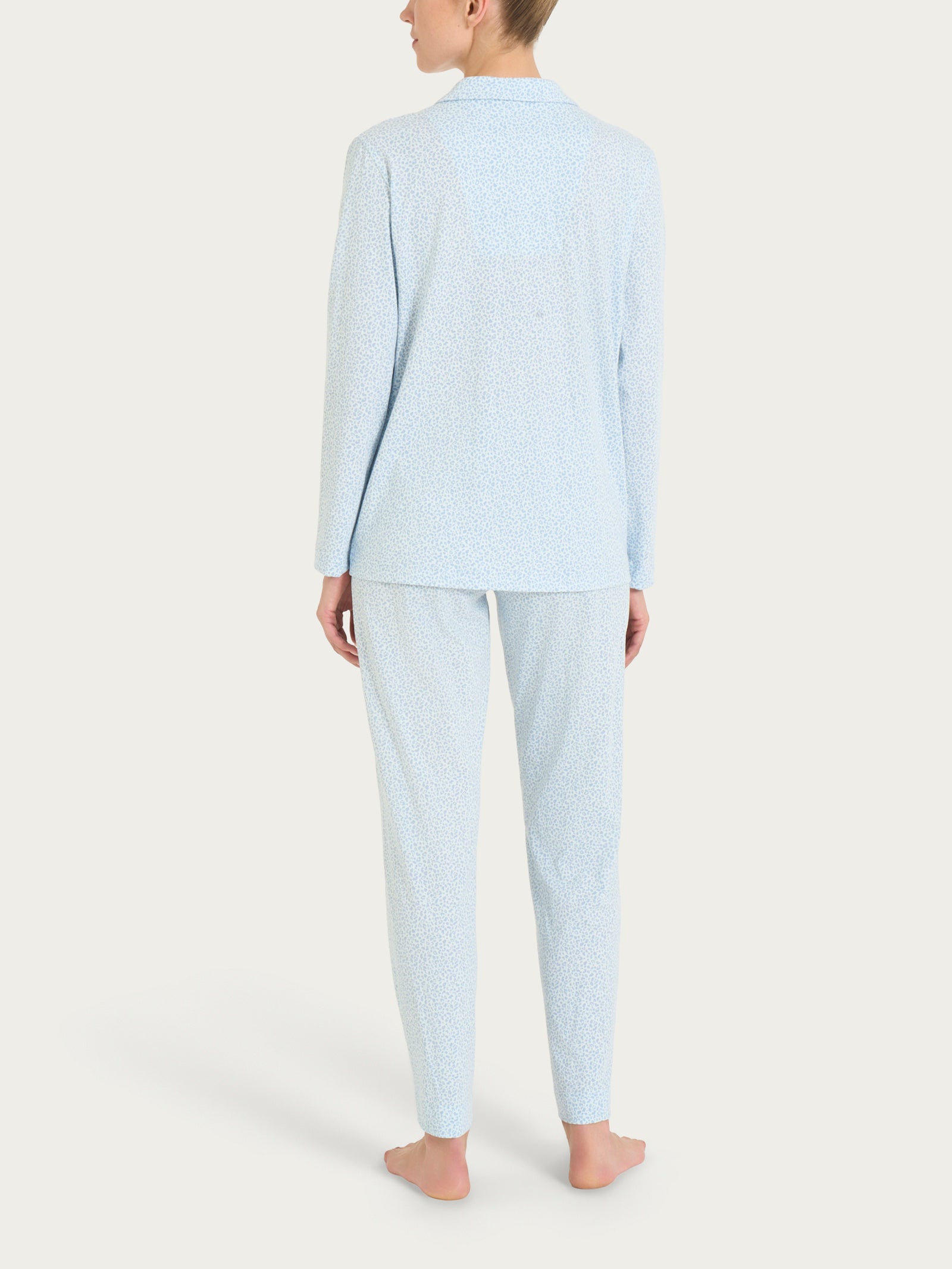 Pigiama aperto con fantasia micro animalier in Jersey di cotone Azzurri Donna - Ragno