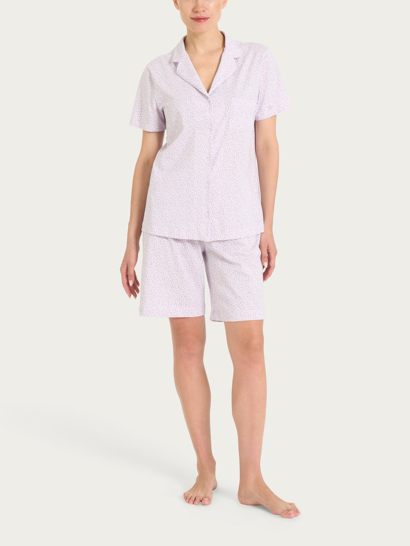 Pigiama corto con fantasia micro animalier in Jersey di cotone Viola Donna - Ragno