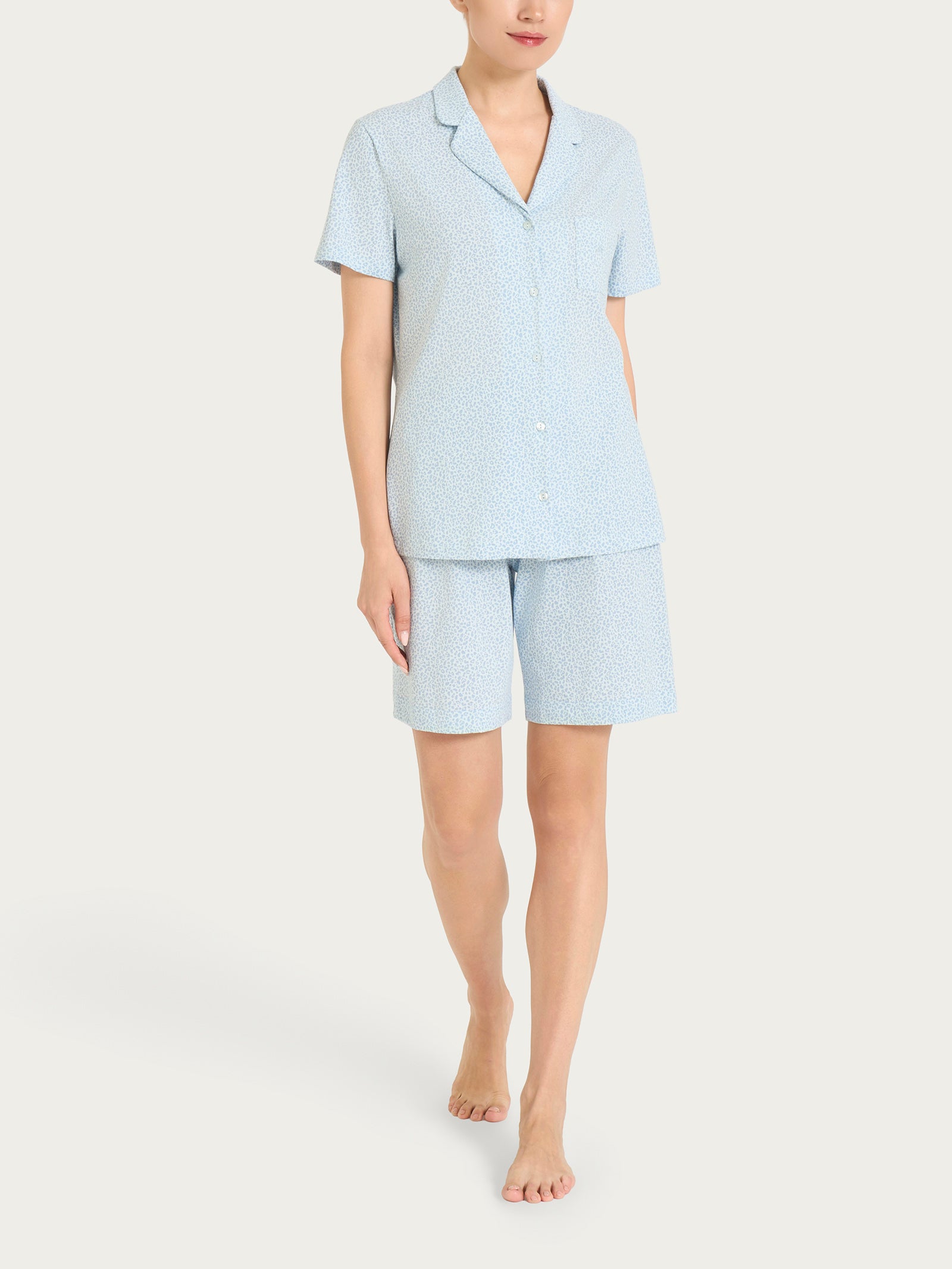 Pigiama corto con fantasia micro animalier in Jersey di cotone Azzurri Donna - Ragno